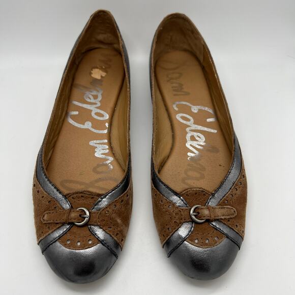 Sam Edelman Ballet Flat Shoes Women's Brown Pewter Metallic Leather Addie Sz 9.5 - Picture 2 of 14
